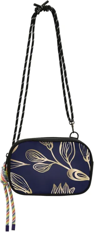 Crossbody Bag Golden Flowers Navy Blue Cell Phone Purse Wallet with Credit Card Slots Multicolor Handbag with Adjustable Strap Fits Phone Keys And More