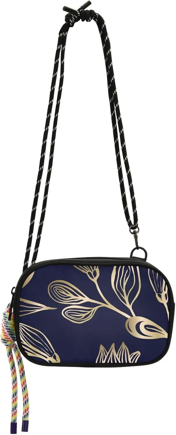 Crossbody Bag Golden Flowers Navy Blue Cell Phone Purse Wallet with Credit Card Slots Multicolor Handbag with Adjustable Strap Fits Phone Keys And More