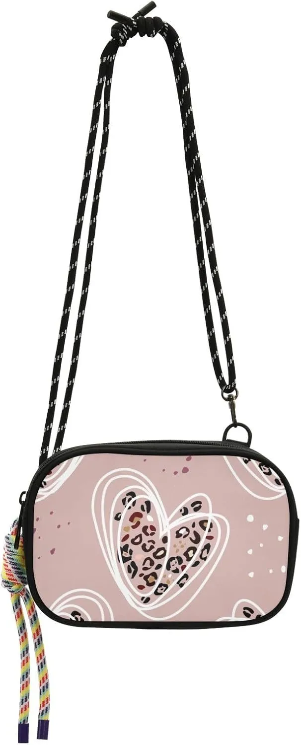 Crossbody Bag Heart Signs Leopard Cell Phone Purse Wallet with Credit Card Slots Multicolor Handbag with Adjustable Strap Fits Phone Keys And More