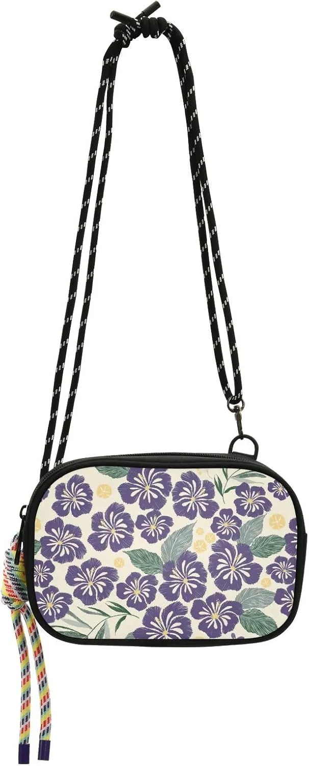 Crossbody Bag Hibiscus Flowers Purple Cell Phone Purse Wallet with Credit Card Slots Multicolor Handbag with Adjustable Strap Fits Phone Keys And More