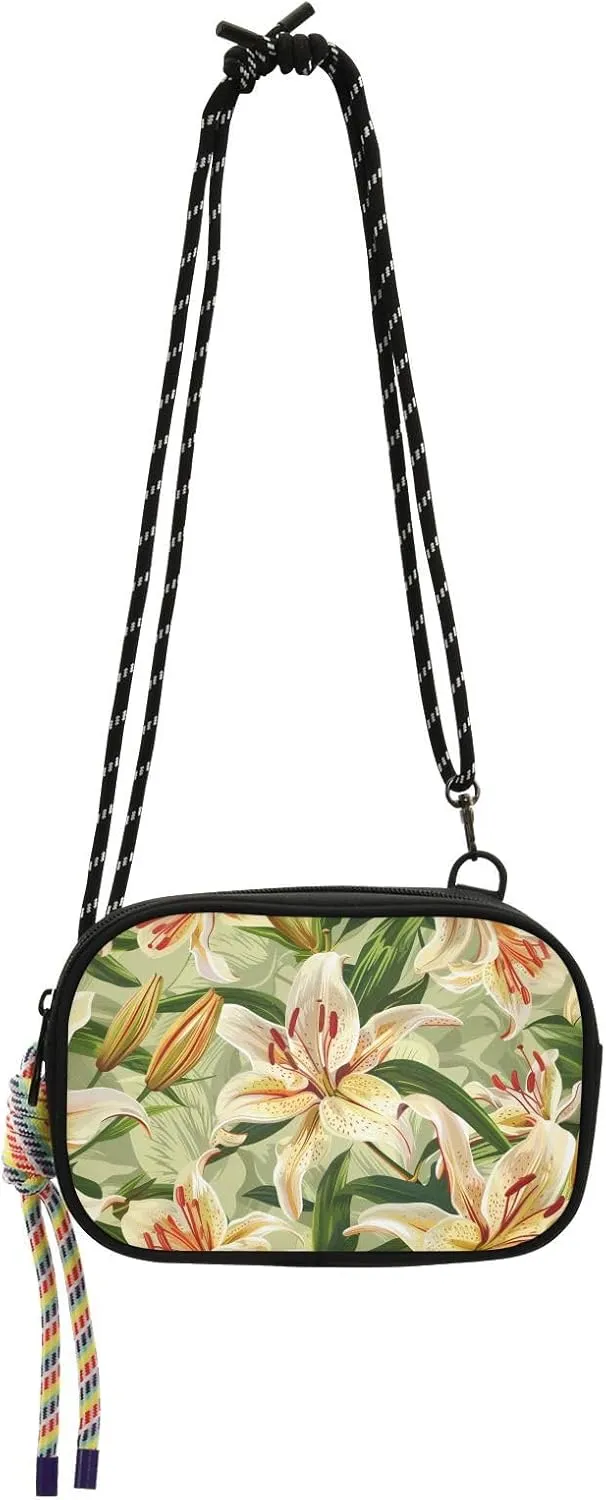 Crossbody Bag Lily Flowers Greenery Cell Phone Purse Wallet with Credit Card Slots Multicolor Handbag with Adjustable Strap Fits Phone Keys And More