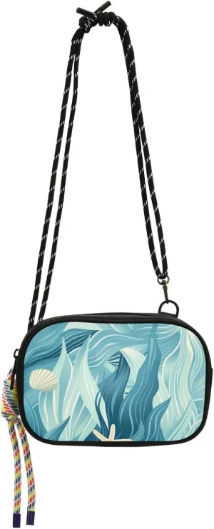 Crossbody Bag Pastel Blue Sea Plants Cell Phone Purse Wallet with Credit Card Slots Multicolor Handbag with Adjustable Strap Fits Phone Keys And More