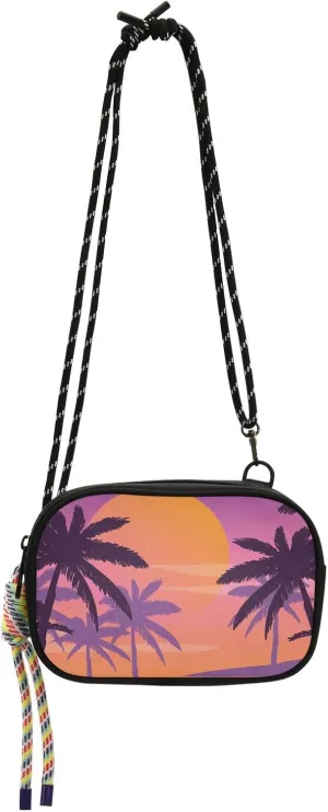 Crossbody Bag Purple Orange Sunset and Palm Trees Cell Phone Purse Wallet with Credit Card Slots Multicolor Handbag with Adjustable Strap Fits Phone Keys And More