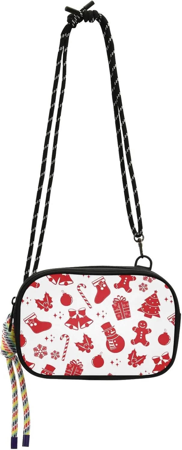 Crossbody Bag Seamless Christmas Elements on Red Cell Phone Purse Wallet with Credit Card Slots Multicolor Handbag with Adjustable Strap Fits Phone Keys And More