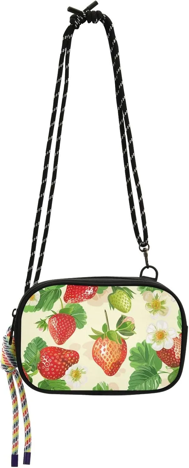 Crossbody Bag Strawberries and Little Flowers Cell Phone Purse Wallet with Credit Card Slots Multicolor Handbag with Adjustable Strap Fits Phone Keys And More