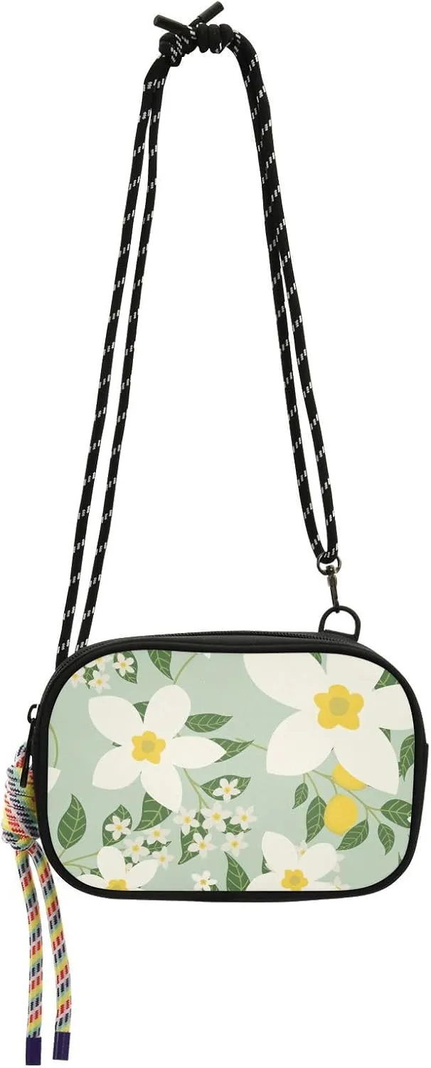 Crossbody Bag White Lemon Flowers Cell Phone Purse Wallet with Credit Card Slots Multicolor Handbag with Adjustable Strap Fits Phone Keys And More