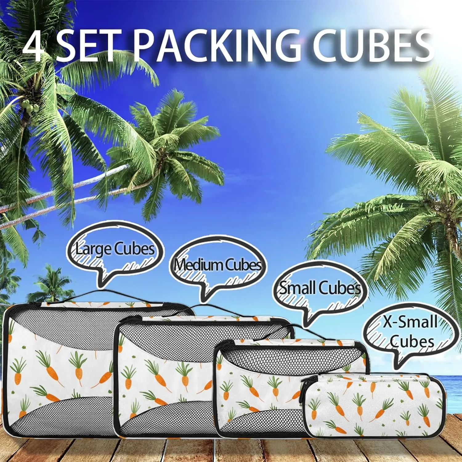 Cute Carrots 4 Pack Packing Cubes for Travel Lightweight Luggage Organizer Bag for Men Women Suitcase Packing Bags Set for Travel Essentials