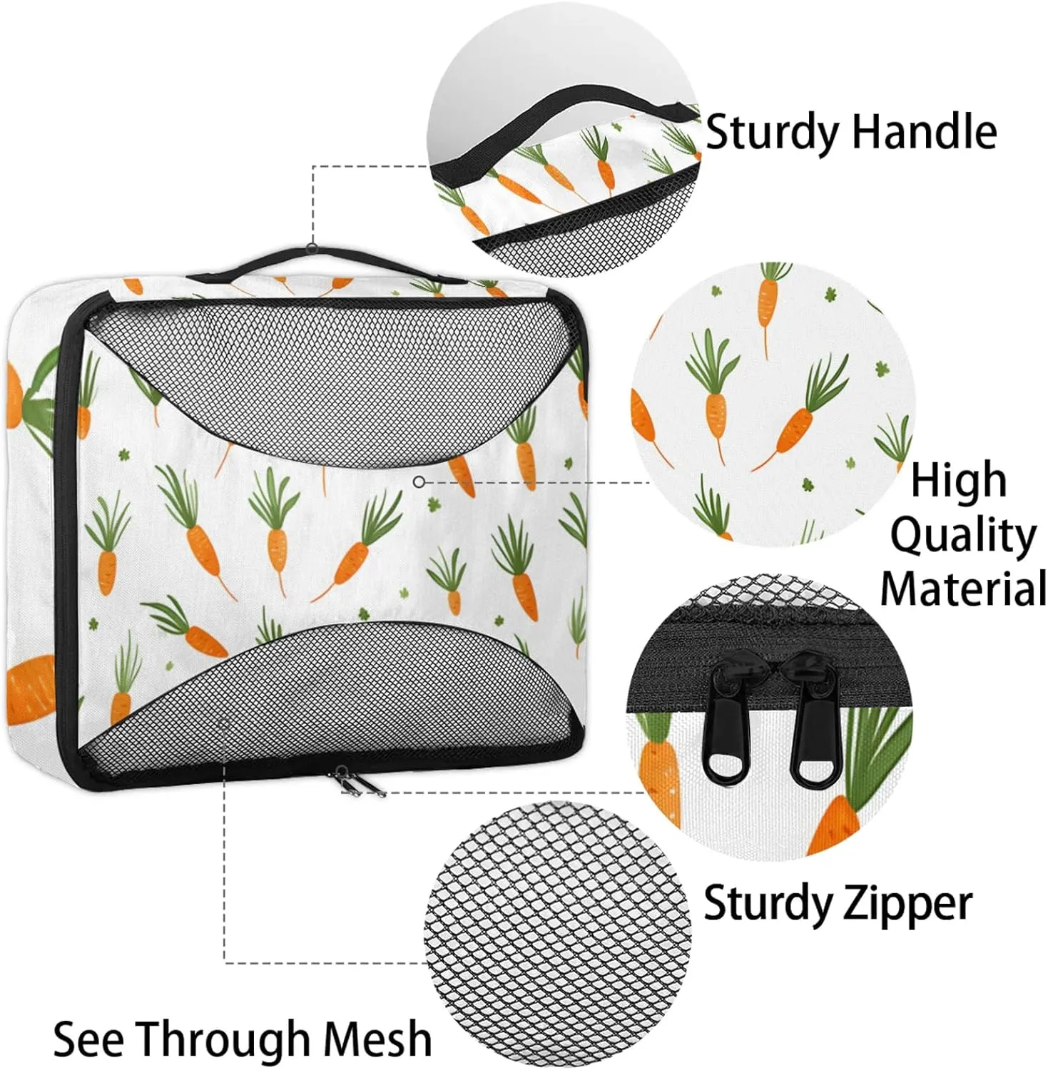 Cute Carrots 4 Pack Packing Cubes for Travel Lightweight Luggage Organizer Bag for Men Women Suitcase Packing Bags Set for Travel Essentials