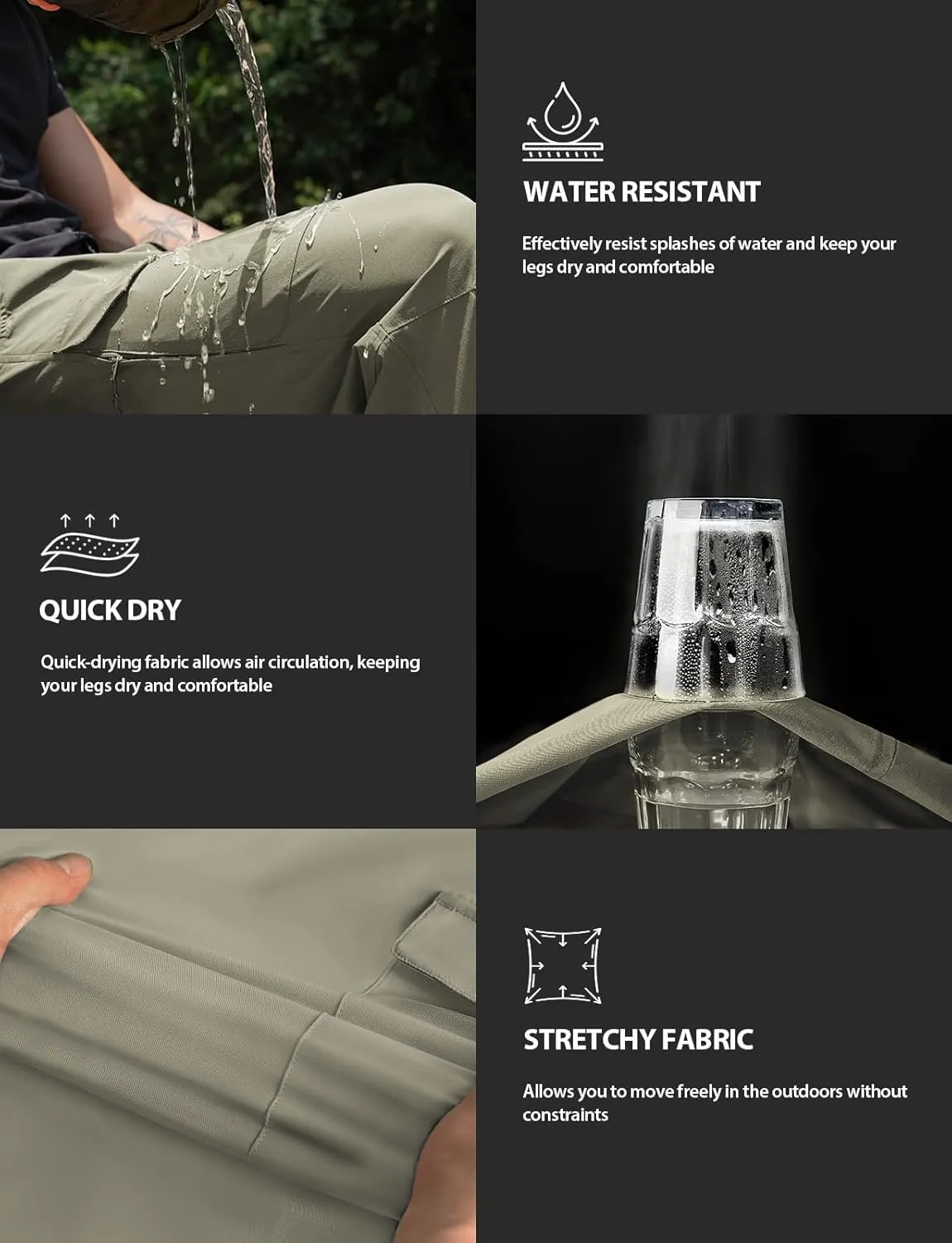 Cycorld Men's-Hiking-Pants-Lightweight-Water-Resistant-Quick-Dry Stretch Cargo Tactical Pants for Work Travel Camping Fishing