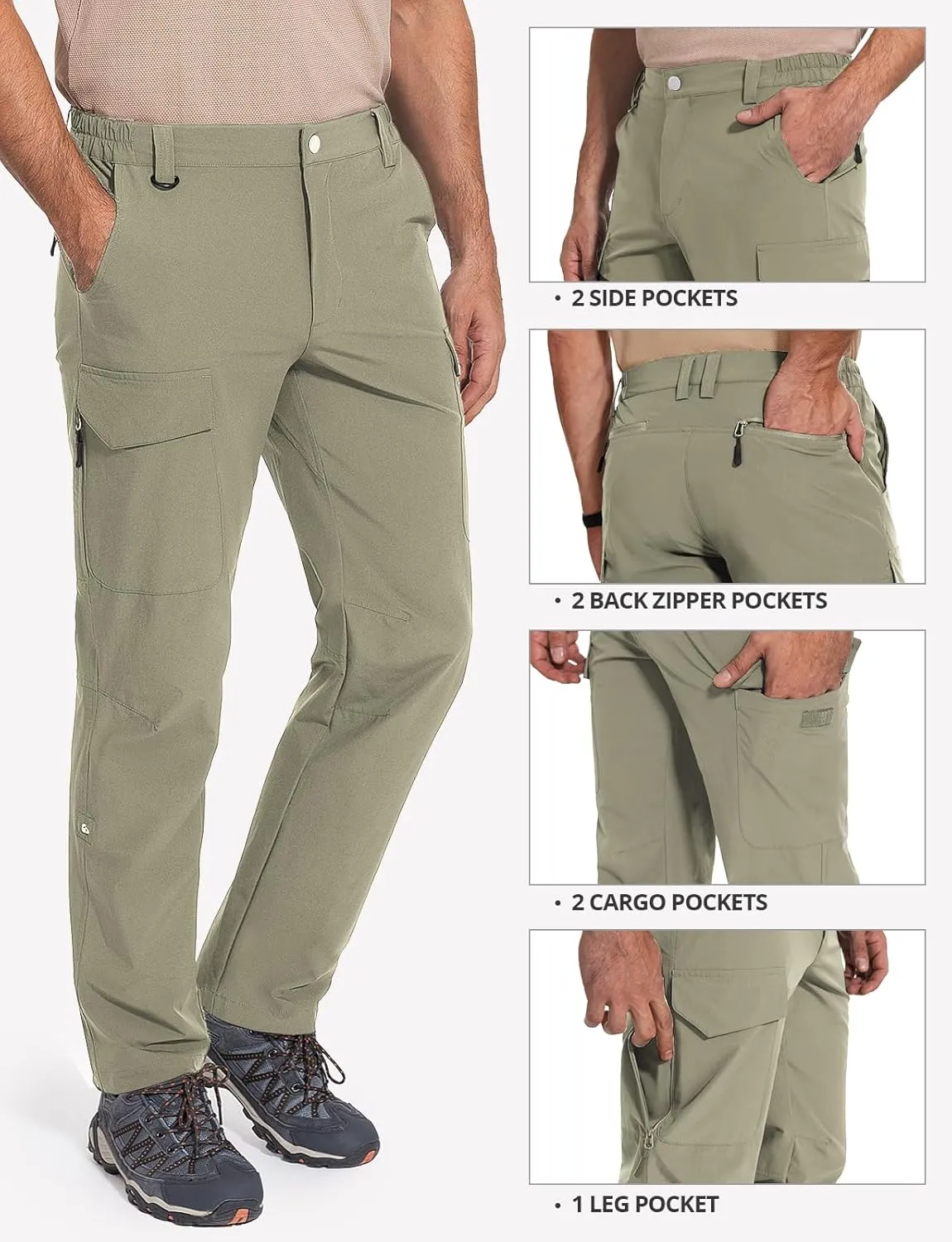 Cycorld Men's-Hiking-Pants-Lightweight-Water-Resistant-Quick-Dry Stretch Cargo Tactical Pants for Work Travel Camping Fishing