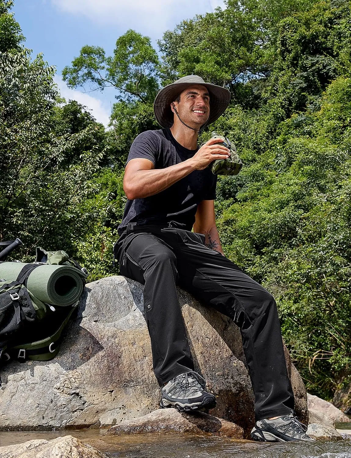 Cycorld Men's-Hiking-Pants-Lightweight-Water-Resistant-Quick-Dry Stretch Cargo Tactical Pants for Work Travel Camping Fishing