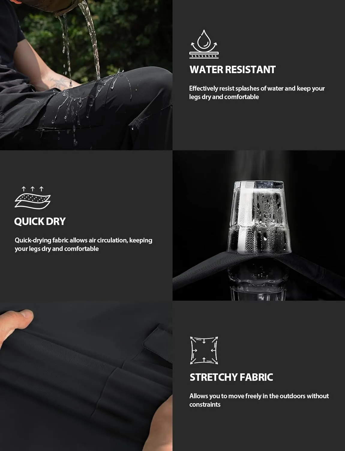 Cycorld Men's-Hiking-Pants-Lightweight-Water-Resistant-Quick-Dry Stretch Cargo Tactical Pants for Work Travel Camping Fishing