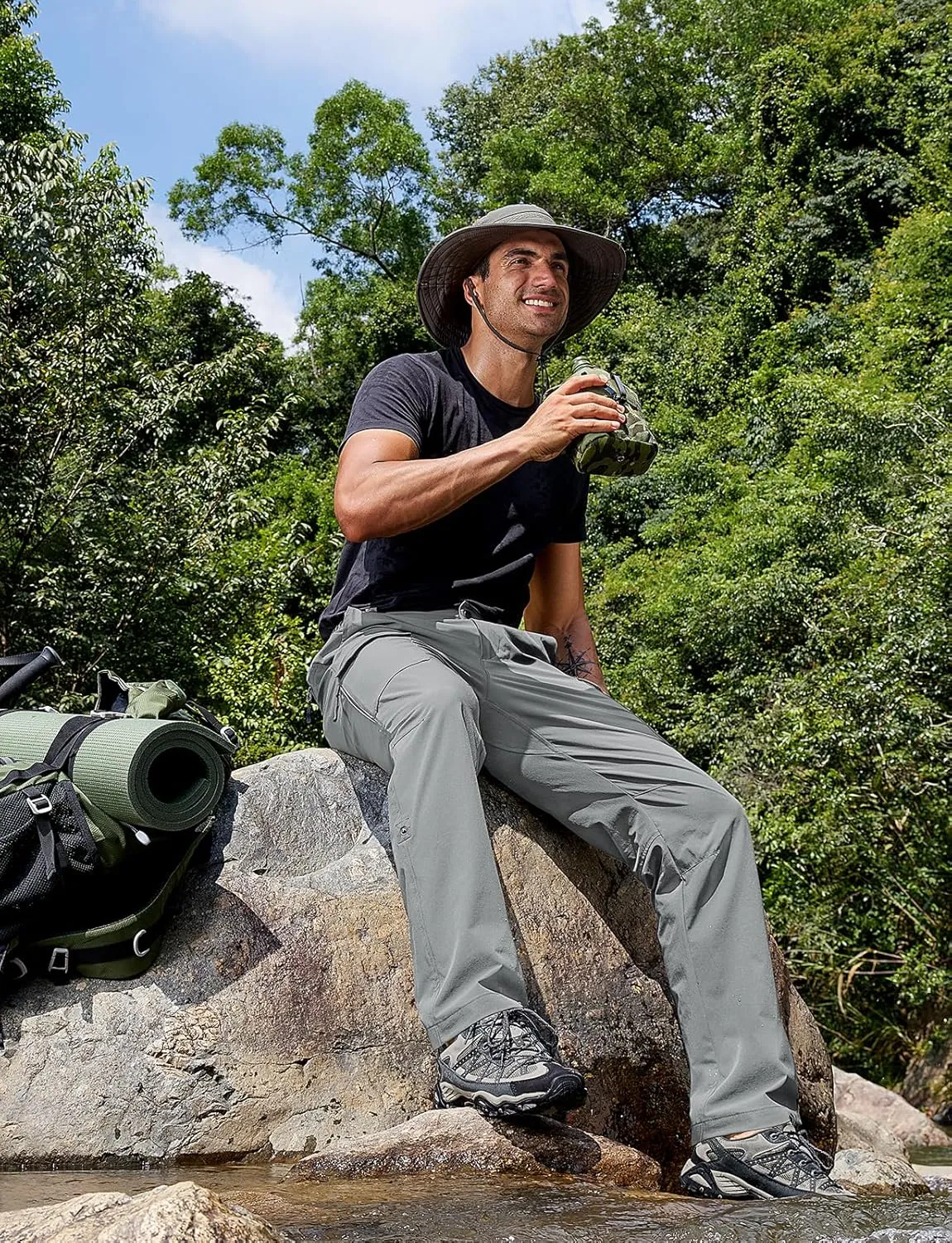 Cycorld Men's-Hiking-Pants-Lightweight-Water-Resistant-Quick-Dry Stretch Cargo Tactical Pants for Work Travel Camping Fishing