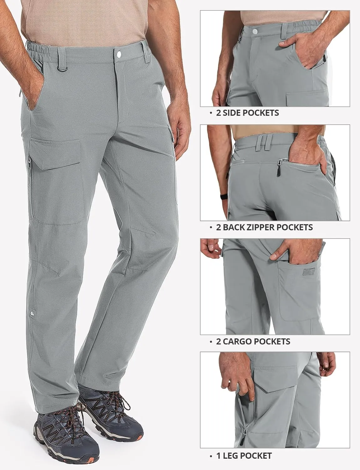 Cycorld Men's-Hiking-Pants-Lightweight-Water-Resistant-Quick-Dry Stretch Cargo Tactical Pants for Work Travel Camping Fishing