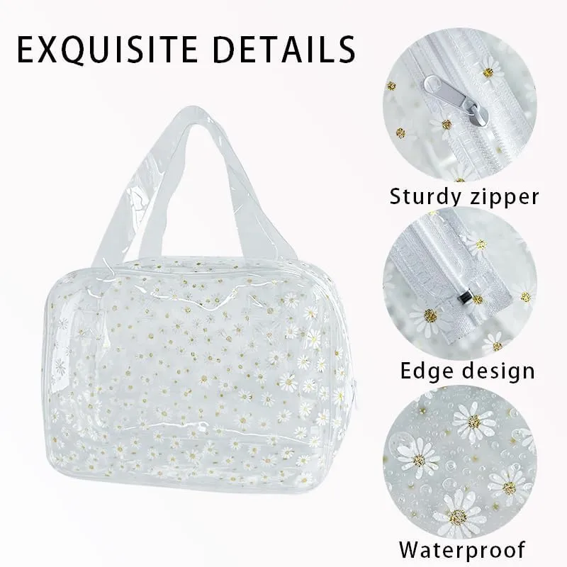 Daisy pattern PVC washing cosmetic bag portable for travel, storage cosmetics and skin care products 10.24"x3.94"x7.48 (D1114-6-B097-7582-10)
