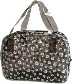 Daisy pattern PVC washing cosmetic bag portable for travel, storage cosmetics and skin care products 10.24"x3.94"x7.48 (D1114-6-B097-7582-10)