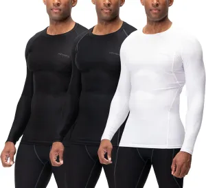DEVOPS 3 Pack Men's UPF 50  Long Sleeve Compression Shirts Quick Dry, Cool Gear for Garage Garden Gym Yard and Workouts