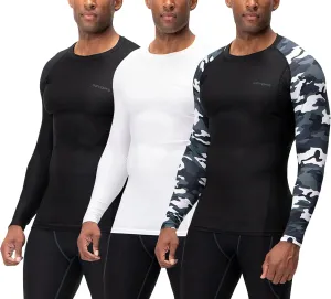 DEVOPS 3 Pack Men's UPF 50  Long Sleeve Compression Shirts Quick Dry, Cool Gear for Garage Garden Gym Yard and Workouts