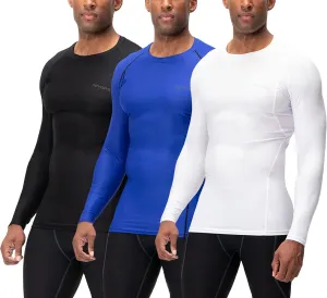 DEVOPS 3 Pack Men's UPF 50  Long Sleeve Compression Shirts Quick Dry, Cool Gear for Garage Garden Gym Yard and Workouts