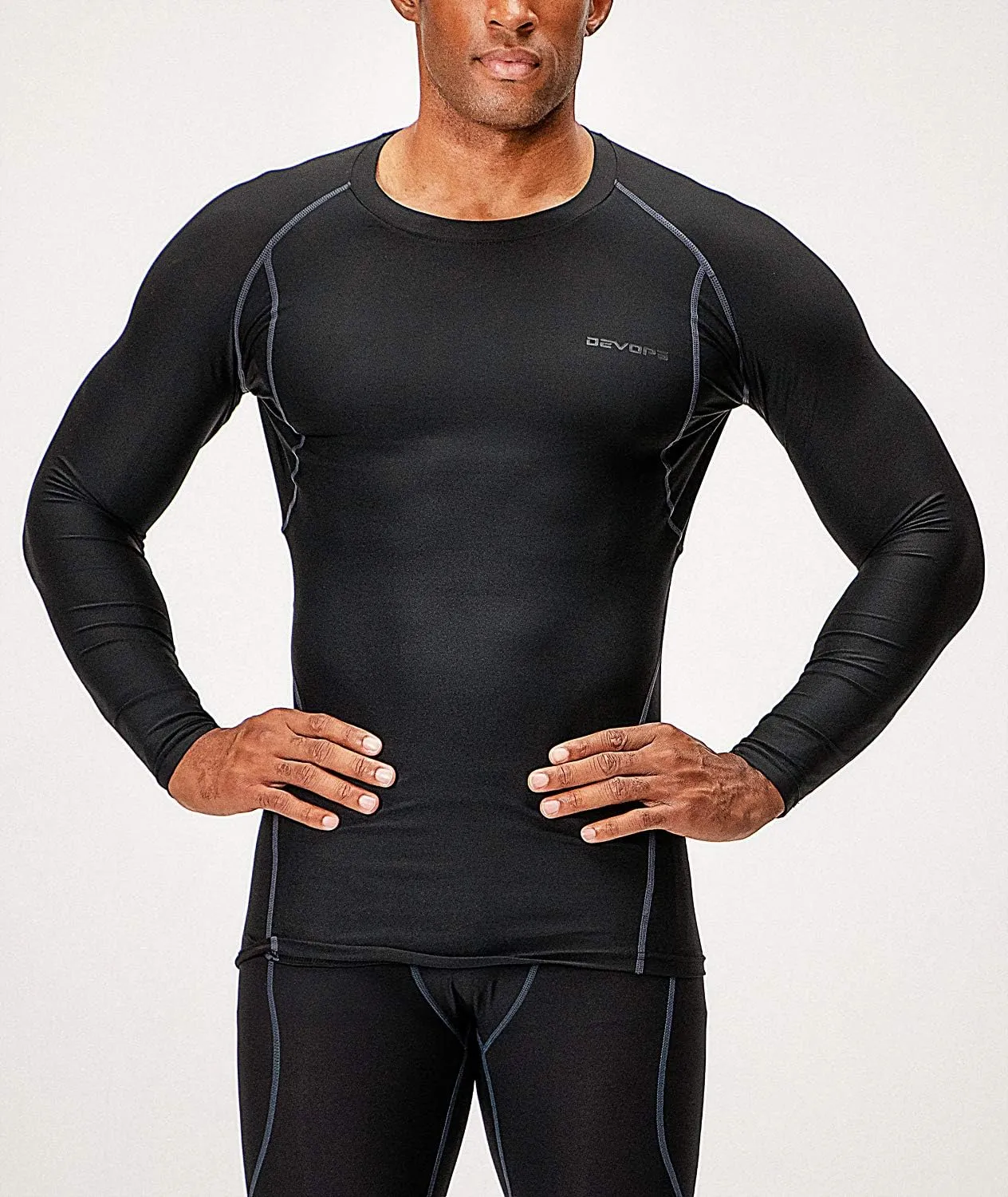 DEVOPS 3 Pack Men's UPF 50  Long Sleeve Compression Shirts Quick Dry, Cool Gear for Garage Garden Gym Yard and Workouts