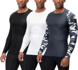 DEVOPS 3 Pack Men's UPF 50  Long Sleeve Compression Shirts Quick Dry, Cool Gear for Garage Garden Gym Yard and Workouts
