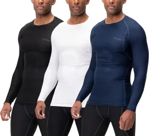 DEVOPS 3 Pack Men's UPF 50  Long Sleeve Compression Shirts Quick Dry, Cool Gear for Garage Garden Gym Yard and Workouts
