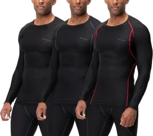 DEVOPS 3 Pack Men's UPF 50  Long Sleeve Compression Shirts Quick Dry, Cool Gear for Garage Garden Gym Yard and Workouts
