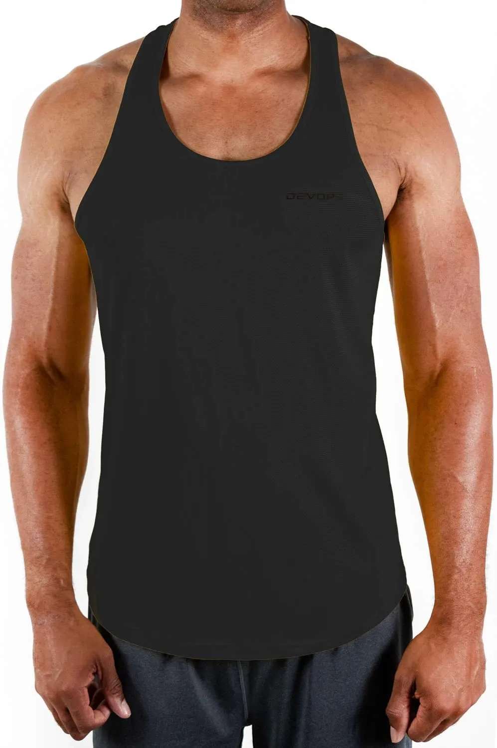DEVOPS 3 Pack Men's Y-Back Dry Fit Muscle Gym Workout Tank Top