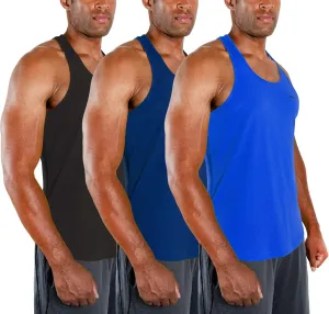 DEVOPS 3 Pack Men's Y-Back Dry Fit Muscle Gym Workout Tank Top