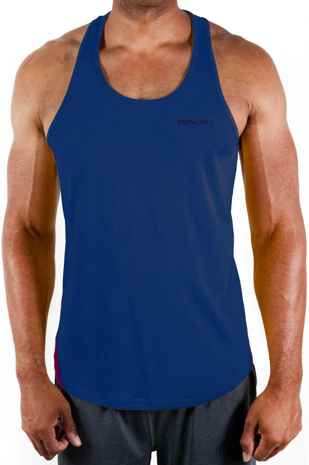 DEVOPS 3 Pack Men's Y-Back Dry Fit Muscle Gym Workout Tank Top
