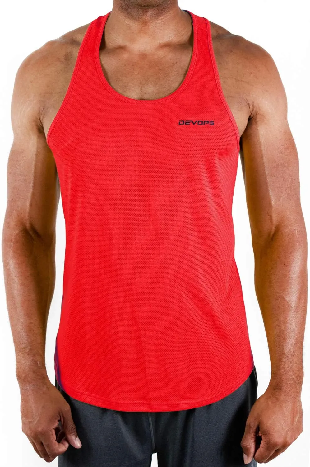 DEVOPS 3 Pack Men's Y-Back Dry Fit Muscle Gym Workout Tank Top