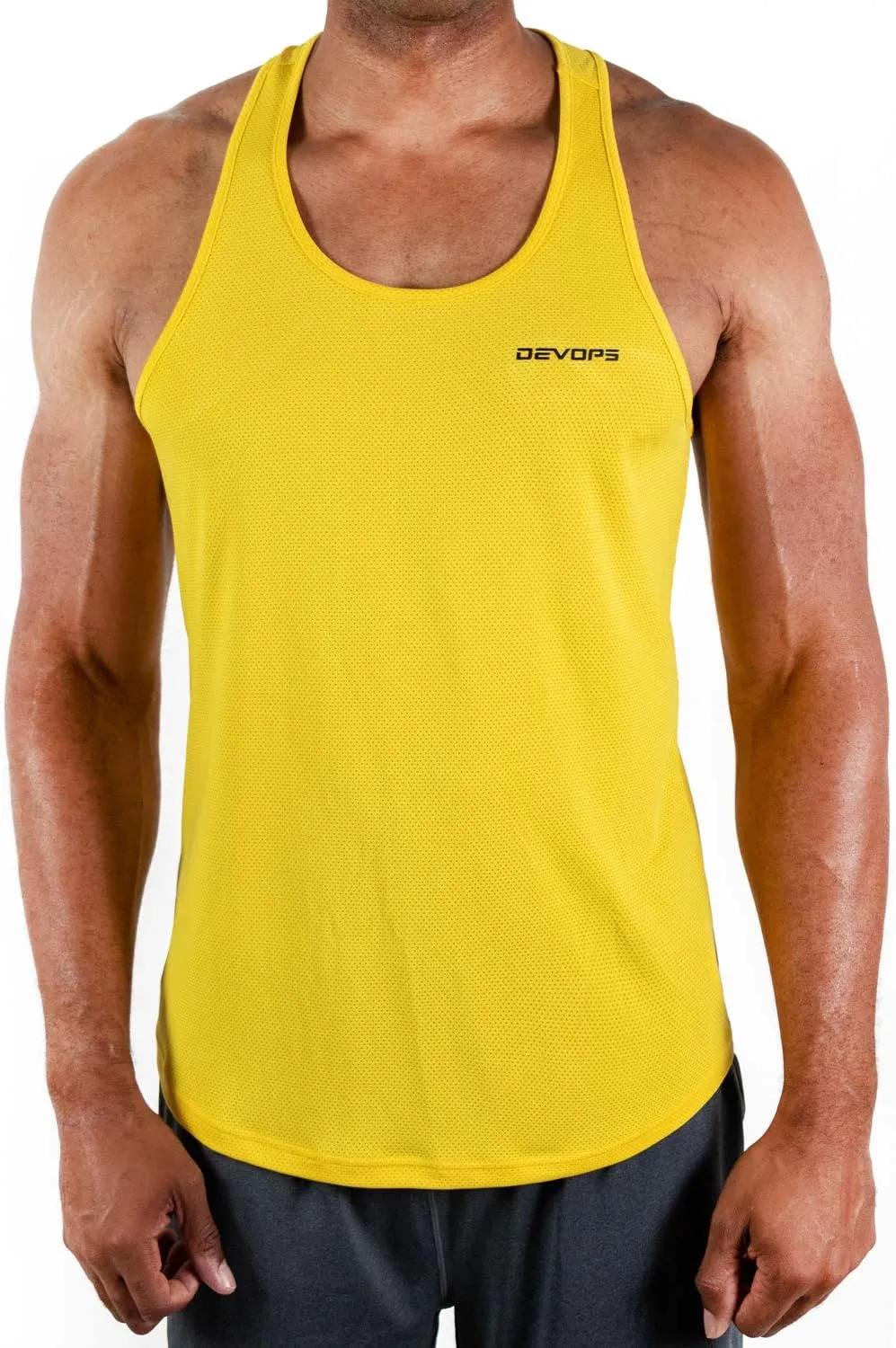 DEVOPS 3 Pack Men's Y-Back Dry Fit Muscle Gym Workout Tank Top