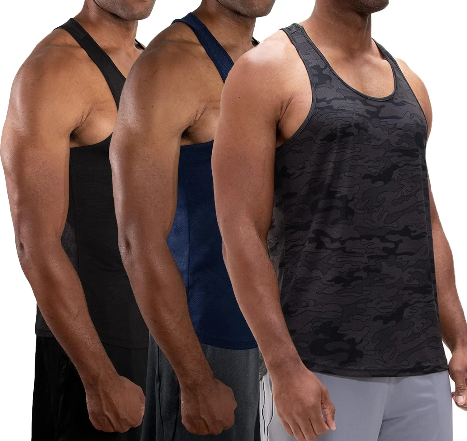 DEVOPS 3 Pack Men's Y-Back Dry Fit Muscle Gym Workout Tank Top