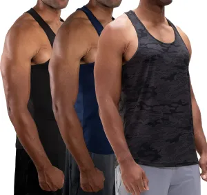 DEVOPS 3 Pack Men's Y-Back Dry Fit Muscle Gym Workout Tank Top