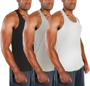 DEVOPS 3 Pack Men's Y-Back Dry Fit Muscle Gym Workout Tank Top