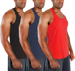 DEVOPS 3 Pack Men's Y-Back Dry Fit Muscle Gym Workout Tank Top