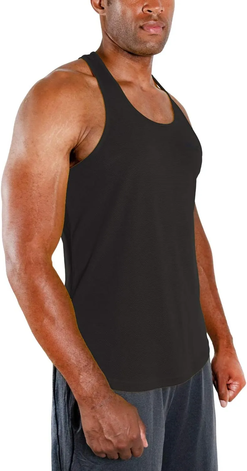 DEVOPS 3 Pack Men's Y-Back Dry Fit Muscle Gym Workout Tank Top