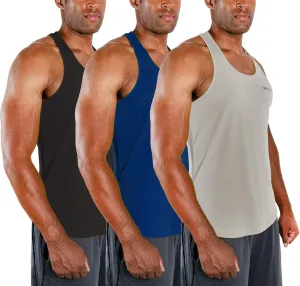 DEVOPS 3 Pack Men's Y-Back Dry Fit Muscle Gym Workout Tank Top