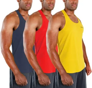 DEVOPS 3 Pack Men's Y-Back Dry Fit Muscle Gym Workout Tank Top