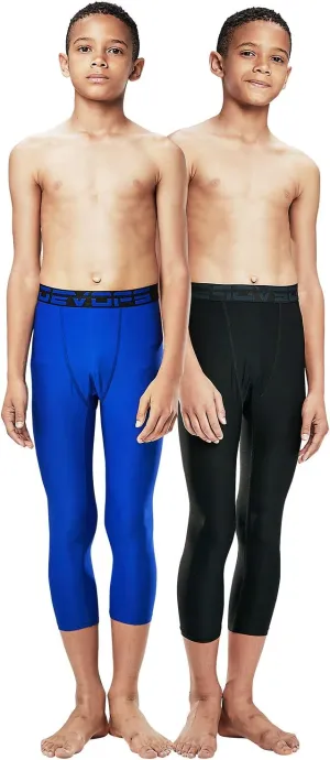 DEVOPS Boys 2-Pack 3/4 Compression Tights Sport Leggings Pants