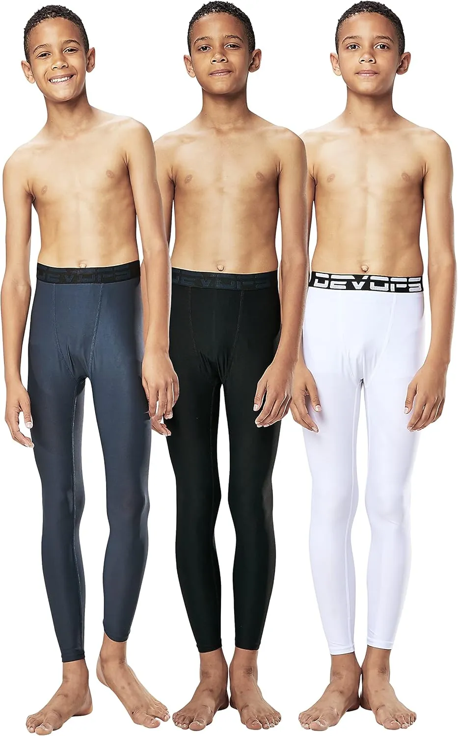 DEVOPS Boys 2~3 Pack UPF 50  Compression Tights Sport Leggings & Shirt