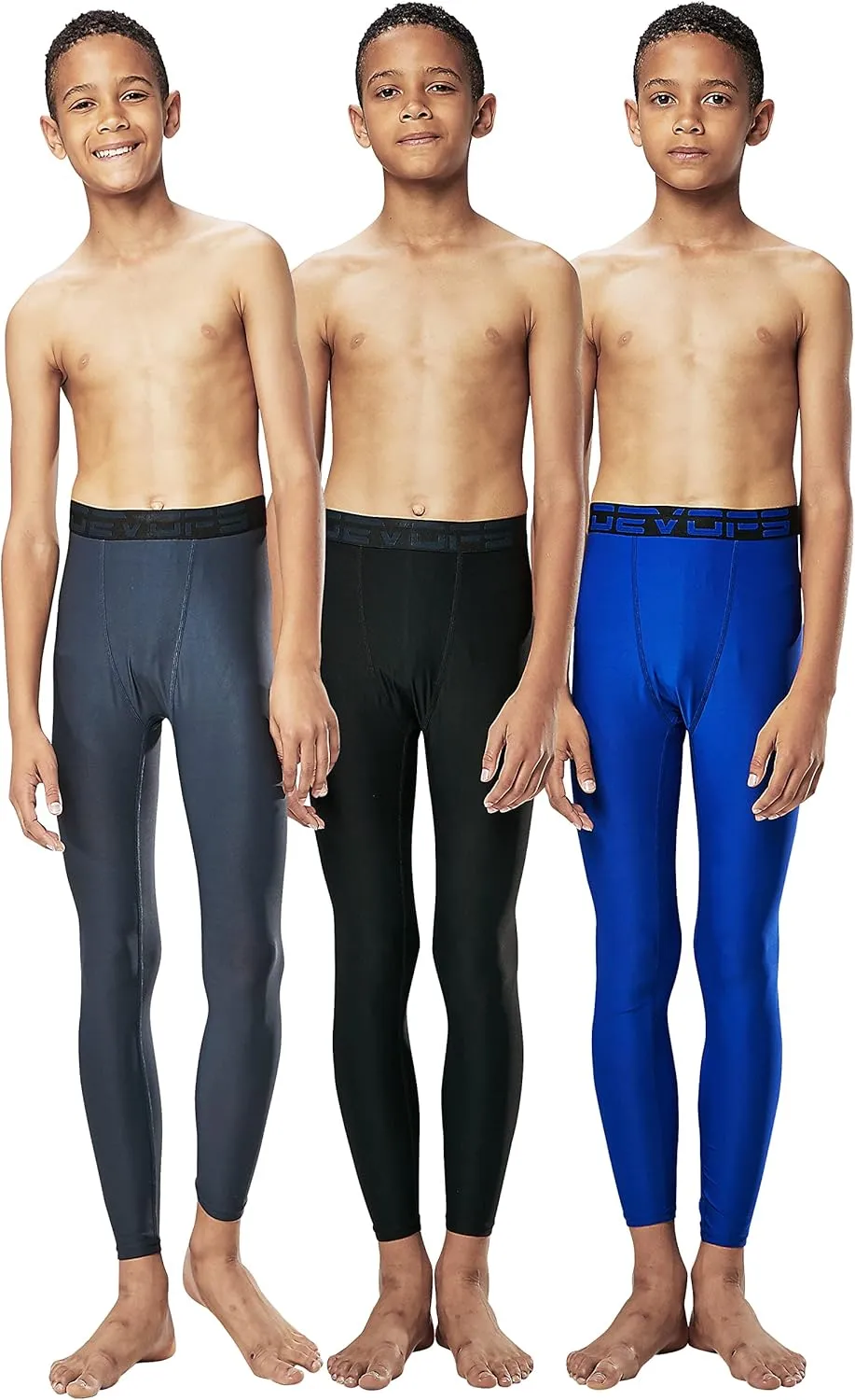 DEVOPS Boys 2~3 Pack UPF 50  Compression Tights Sport Leggings & Shirt