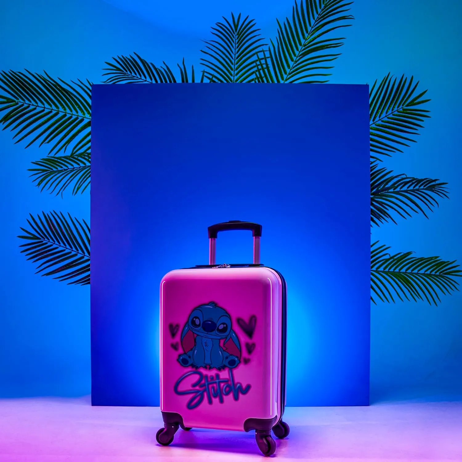 Disney Stitch Suitcase Set or Individual, Hard Shell Suitcase with Wheels 28L, 50L or 91L, 4 Wheels (Pink Stitch Small)