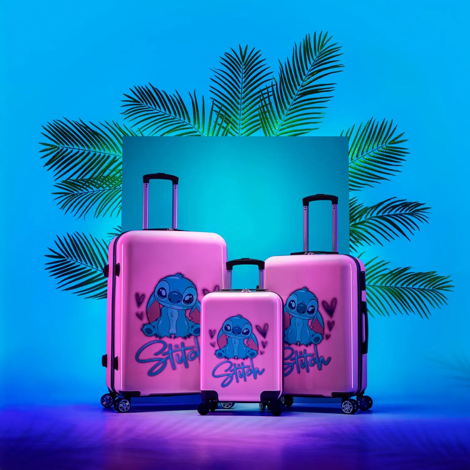 Disney Suitcase 3 Pc Set Hard Shell 28L, 50L and 91L, 4 Wheels, Pink, Combi Lock