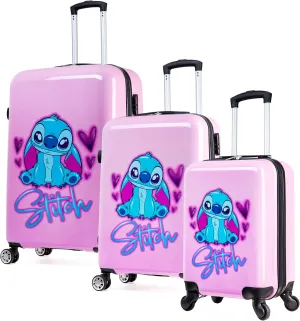 Disney Suitcase 3 Pc Set Hard Shell 28L, 50L and 91L, 4 Wheels, Pink, Combi Lock