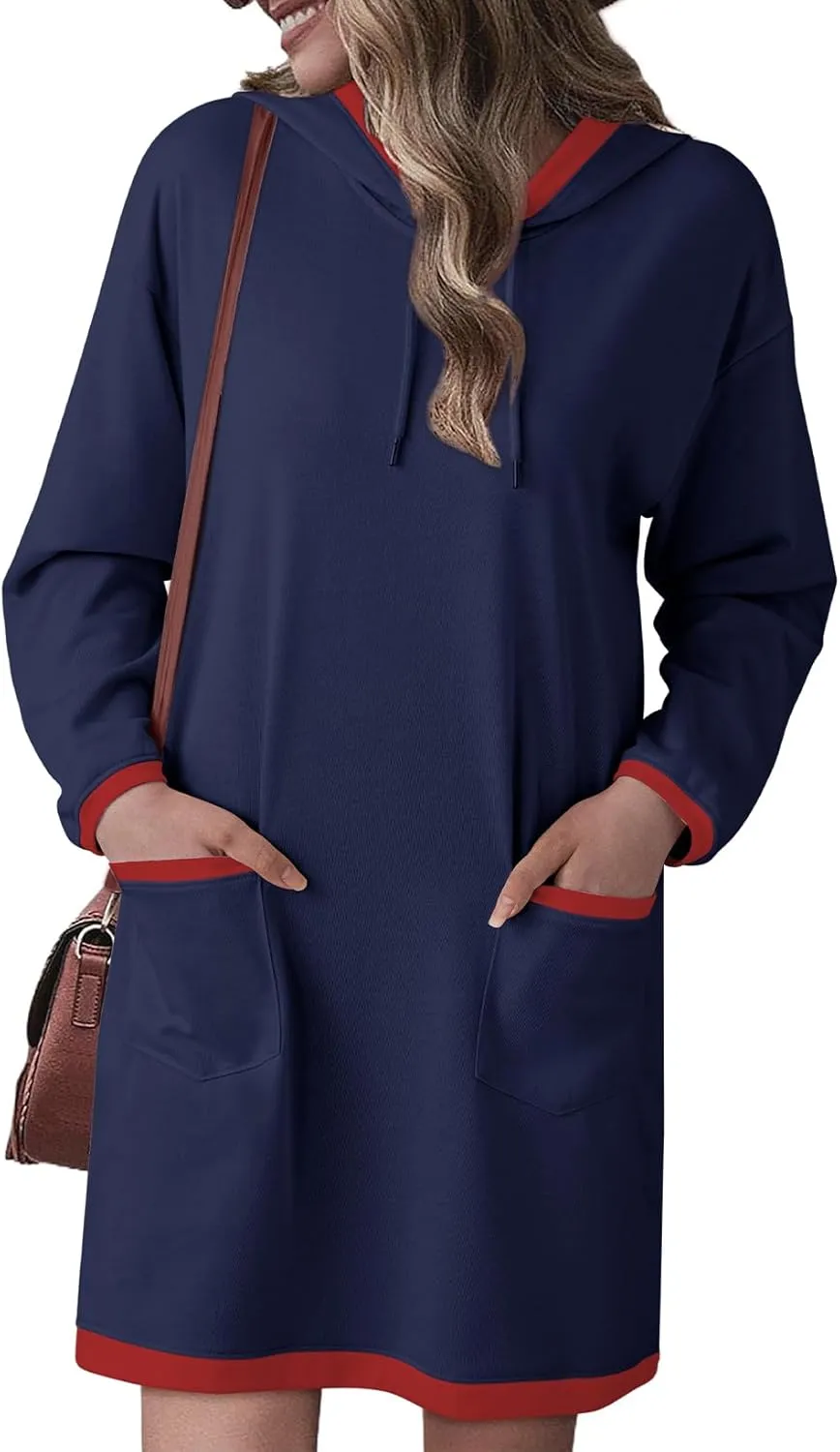 Dokotoo Women's Long Sleeve Hoodie Dress 2024 Pullover Fall Tops Sweatshirt Dress with Pockets