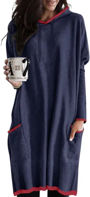 Dokotoo Women's Long Sleeve Hoodie Dress 2024 Pullover Fall Tops Sweatshirt Dress with Pockets