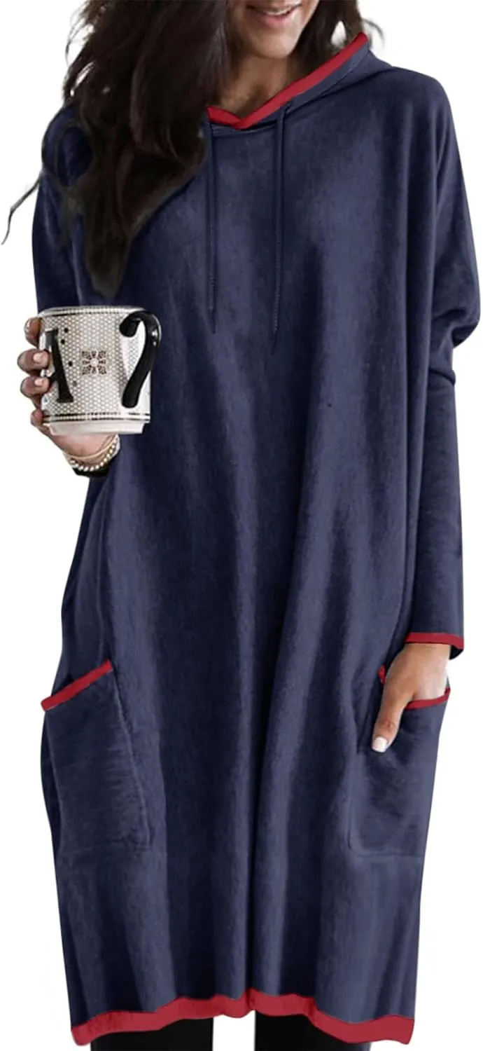 Dokotoo Women's Long Sleeve Hoodie Dress 2024 Pullover Fall Tops Sweatshirt Dress with Pockets