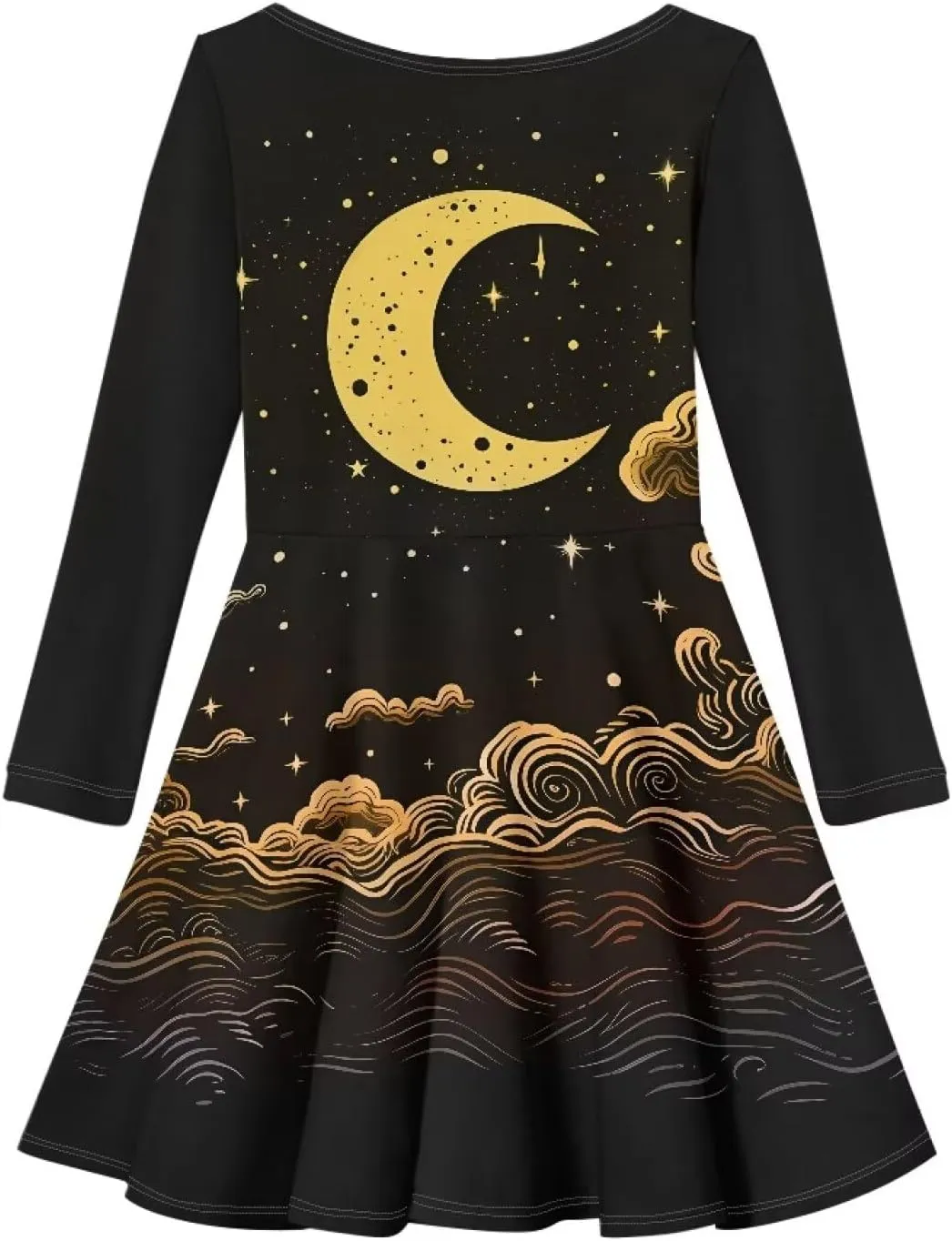 Dresses for Toddler Girls Fashion Kids Dress with Long Sleeves Trendy Skater Twirly Casual A-Line Dress Gifts