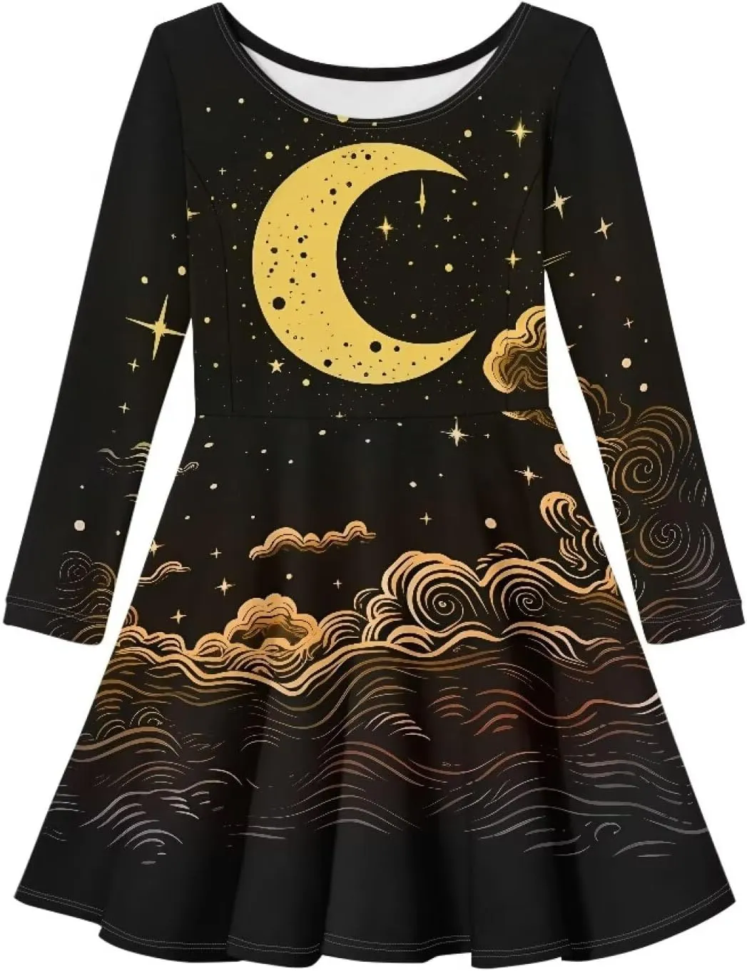 Dresses for Toddler Girls Fashion Kids Dress with Long Sleeves Trendy Skater Twirly Casual A-Line Dress Gifts